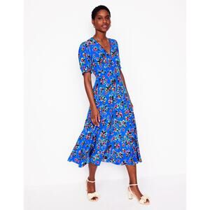 Boden Rosie Godet Tea Dress Blue Floral Dress 2P